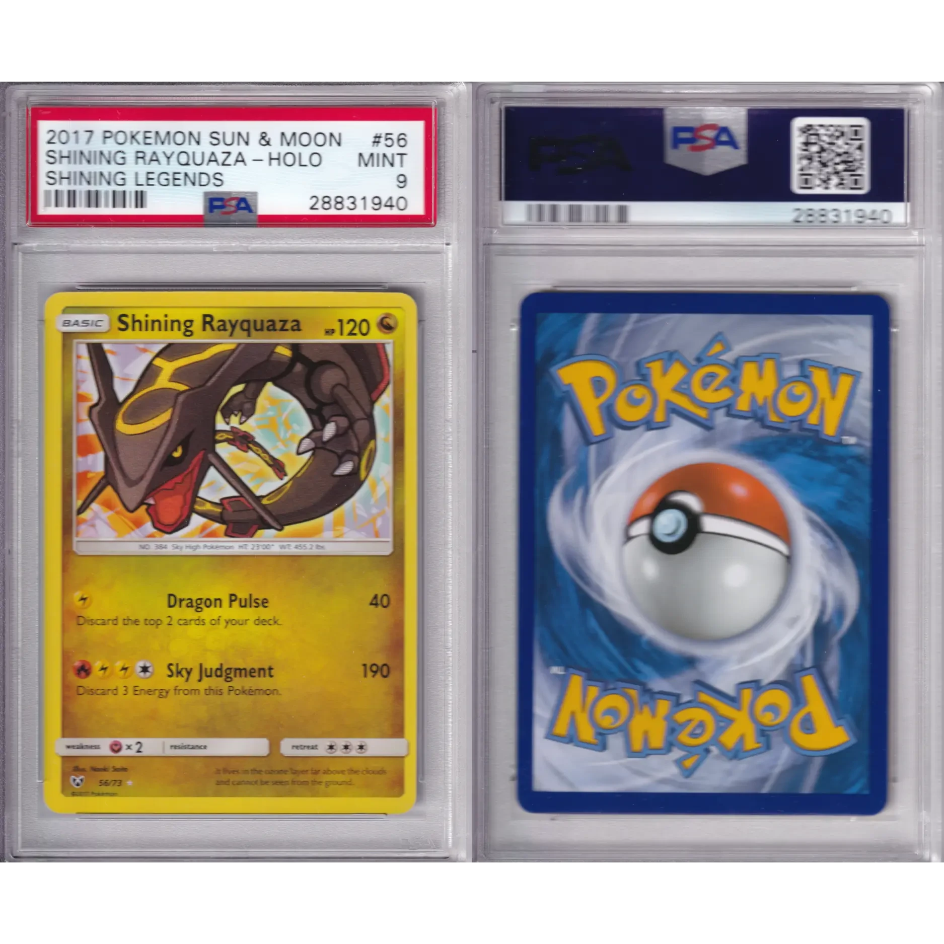 Pokemon sun moon – shining legends – shining rayquaza holo 56 73 – psa 9